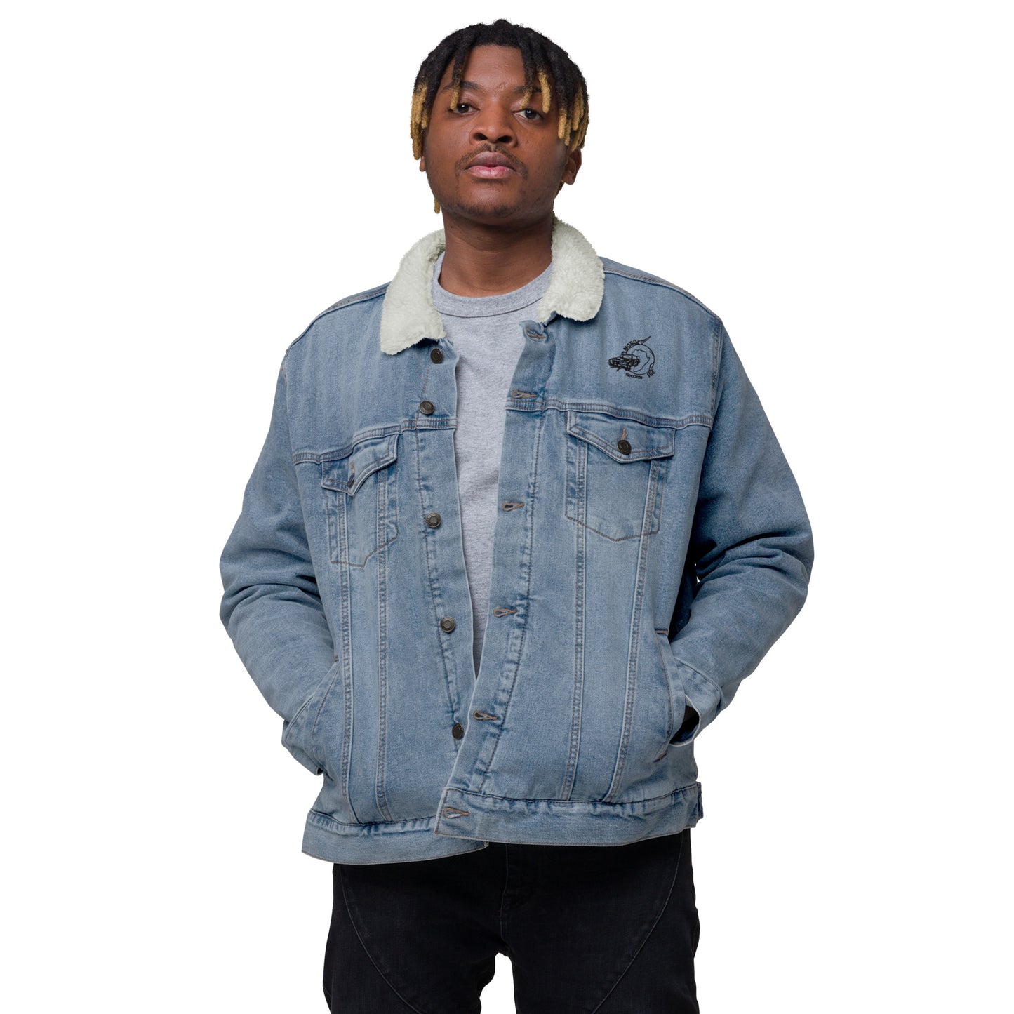 MJ OL Blk Unisex Denim Sherpa Jacket